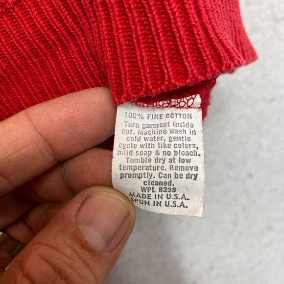 VINTAGE Lord Jeff Sweatshirt Mens XL Red Knit V-Neck Cotton 90s Pullover - Picture 8 of 13